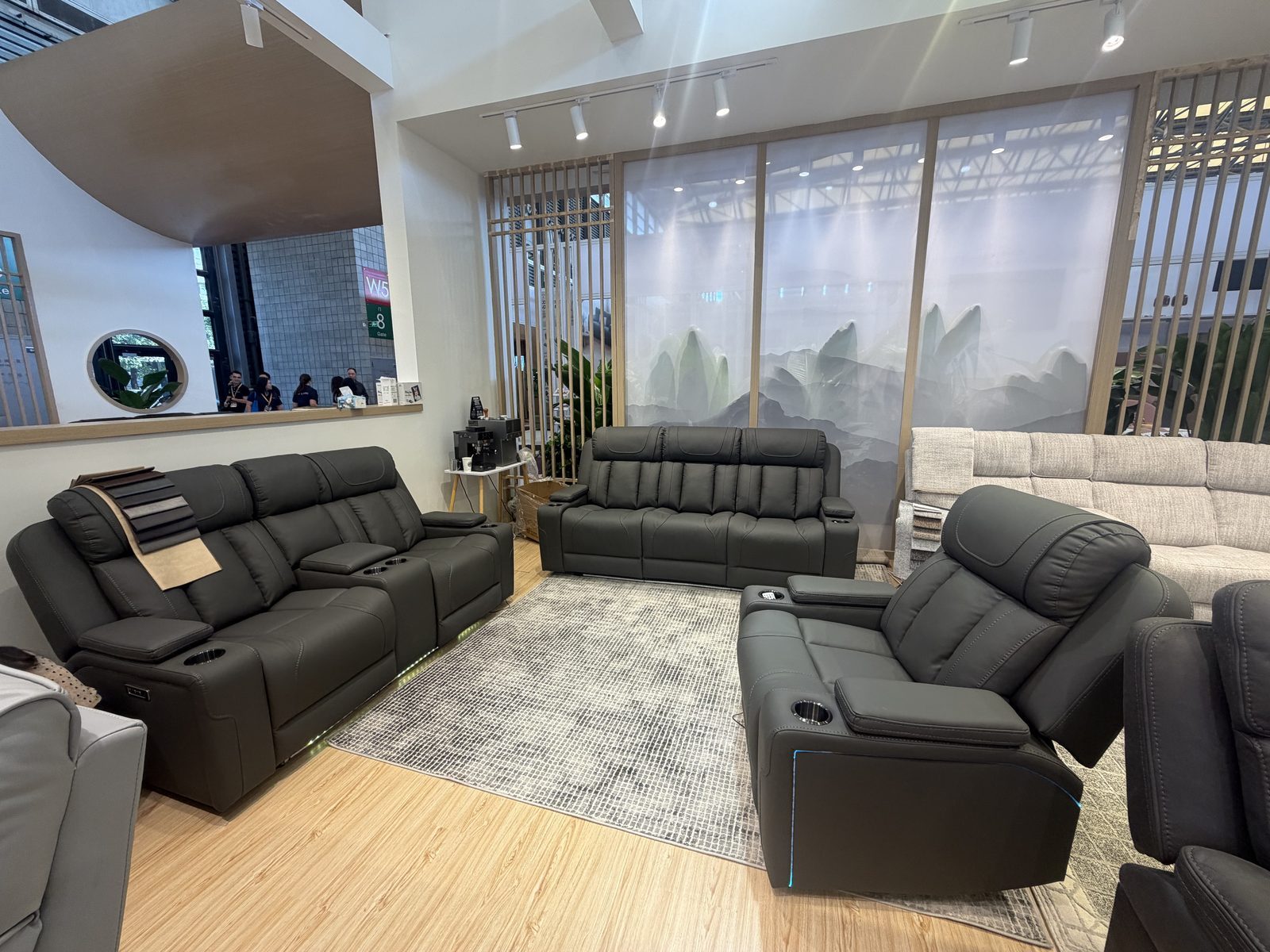 8611 charcoal top-grain leather recliner group with three, two and single seats