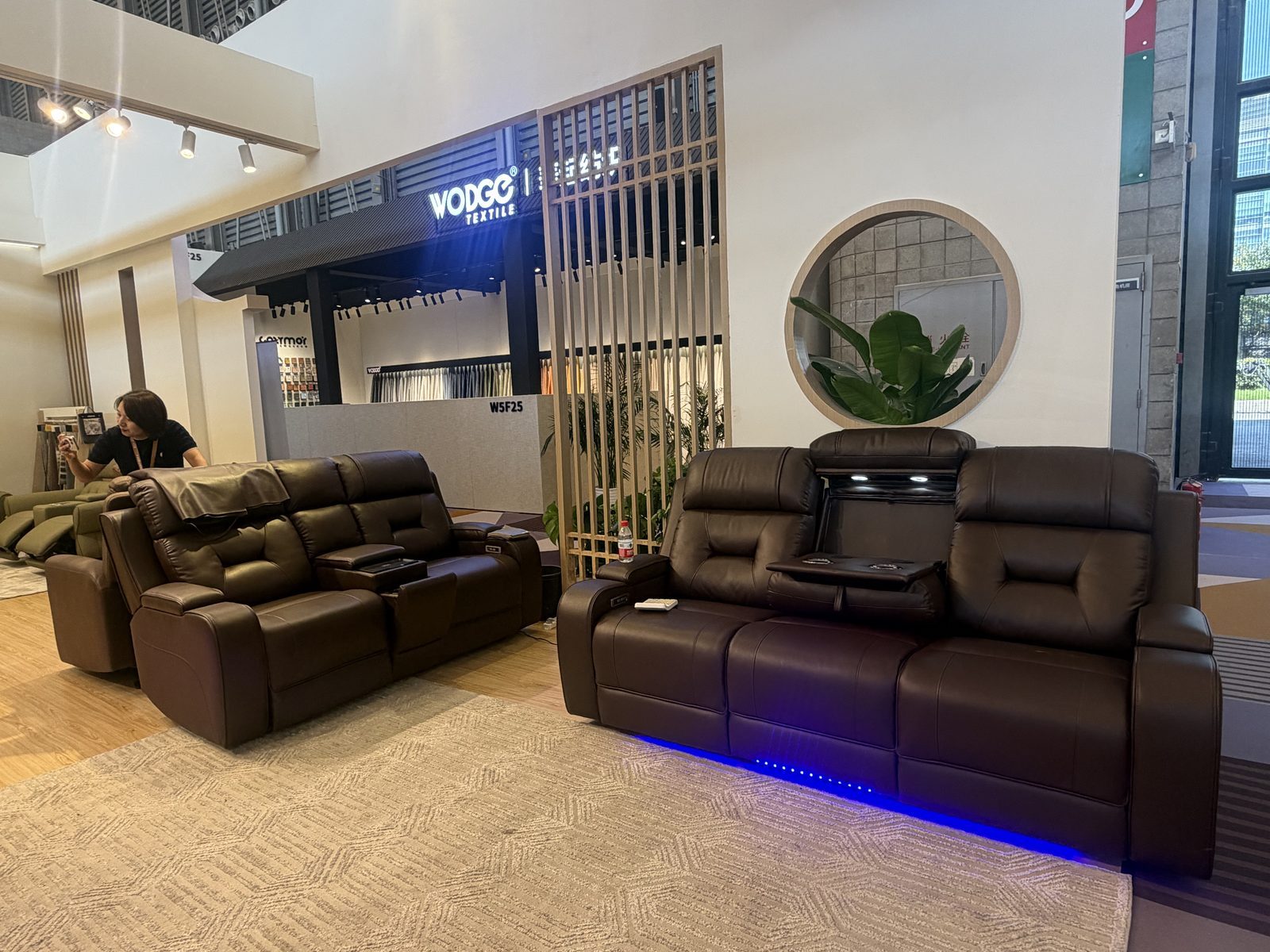 8626 dark brown home theater seating with under-seat blue LED strip