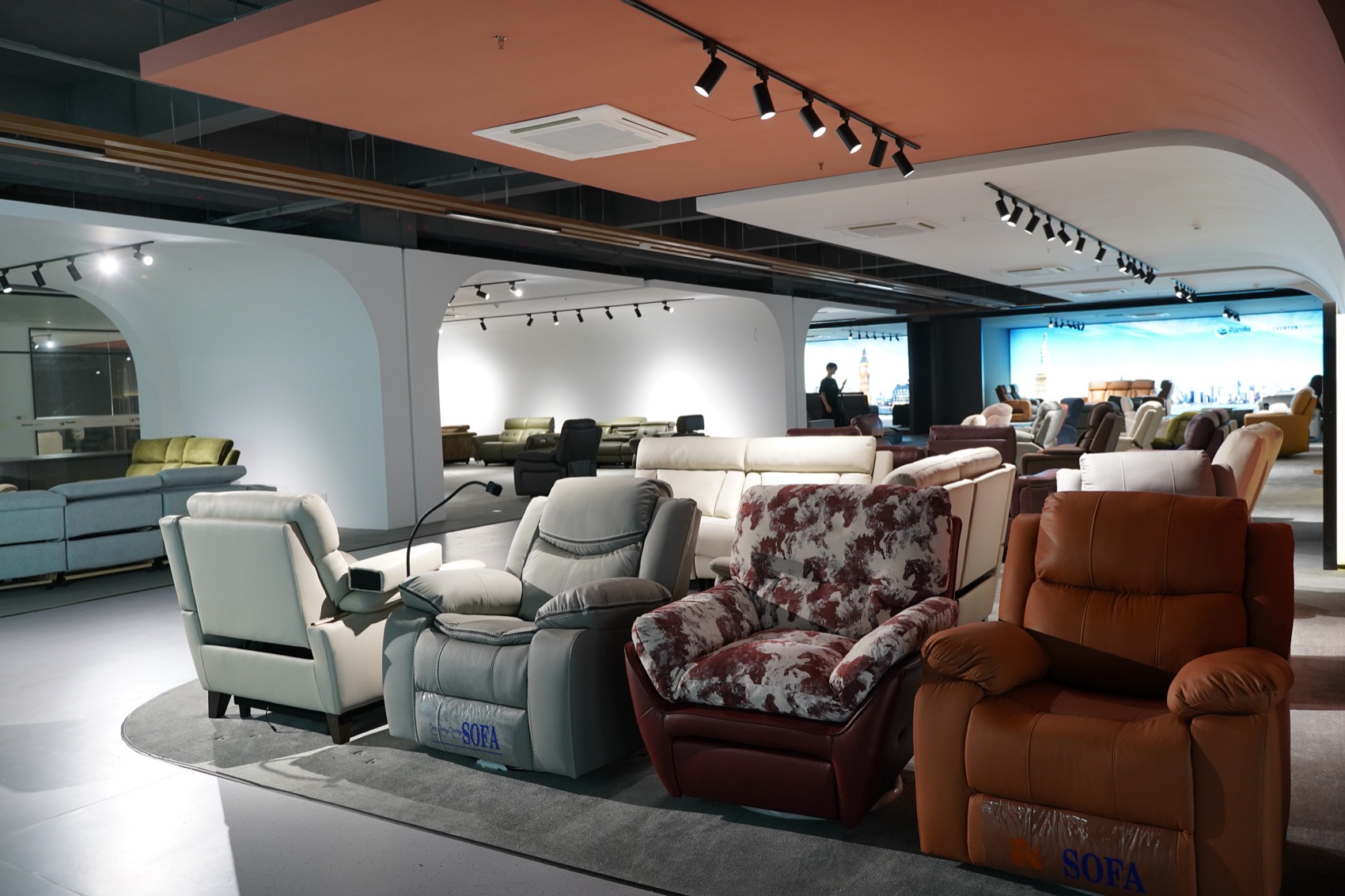 PandaSofa showroom recliner display floor with single recliners and modular recliner sofas