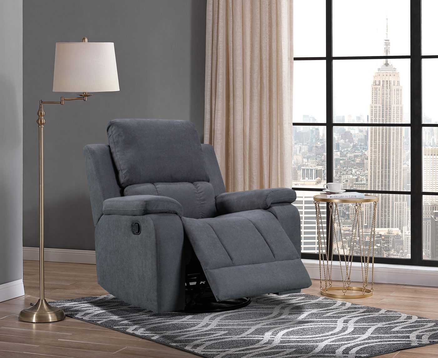 Single recliner chair in a small apartment corner