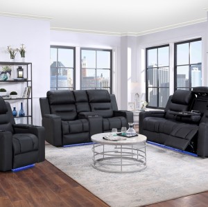 8363 Manual Recliner Sofa Set 1+2+3 with Center Console, Cup Holders and LED Underlight