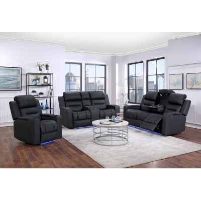 8363 Manual Recliner Sofa Set 1+2+3 with Center Console, Cup Holders and LED Underlight