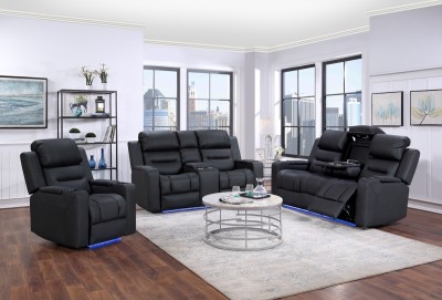 8363 Manual Recliner Sofa Set 1+2+3 with Center Console, Cup Holders and LED Underlight