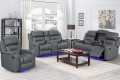 8363 Manual Recliner Sofa Set 1+2+3 with Center Console, Cup Holders and LED Underlight
