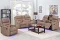 8363 Manual Recliner Sofa Set 1+2+3 with Center Console, Cup Holders and LED Underlight