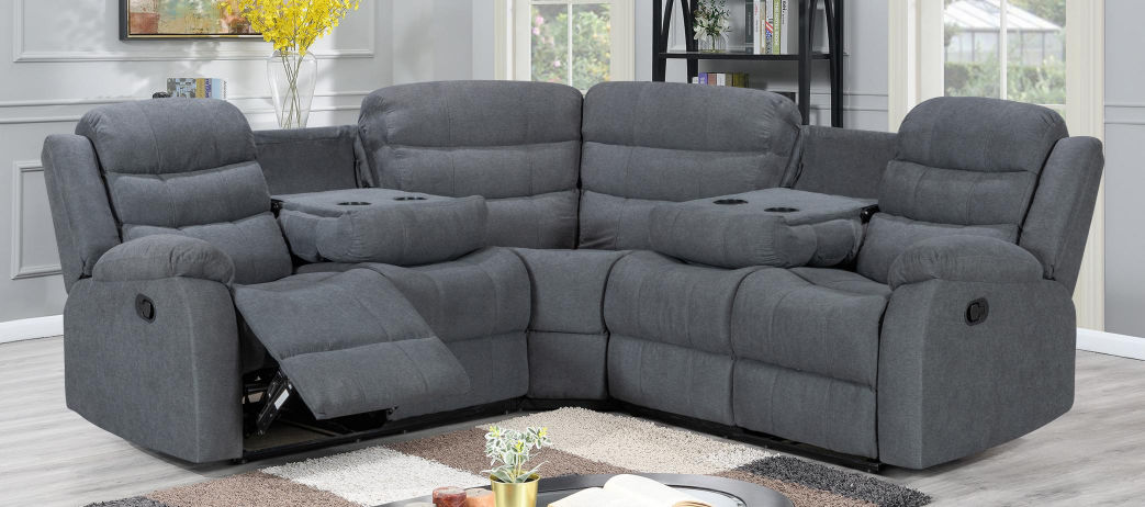 Sectional recliner with console and cup holders, model 8007