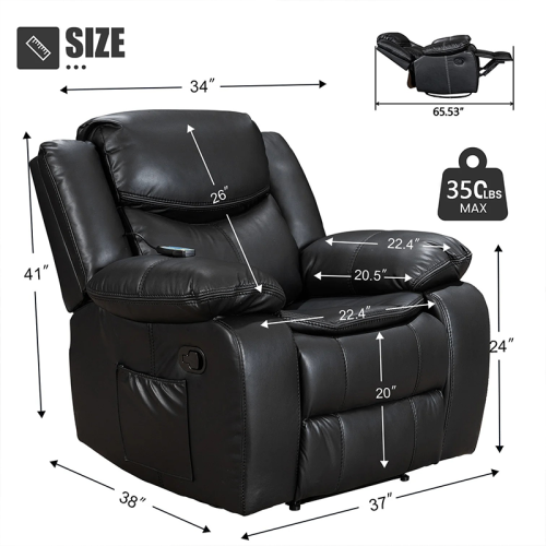 Air Leather Manual Motion Recliner Chair for Sale With Massage and Heating