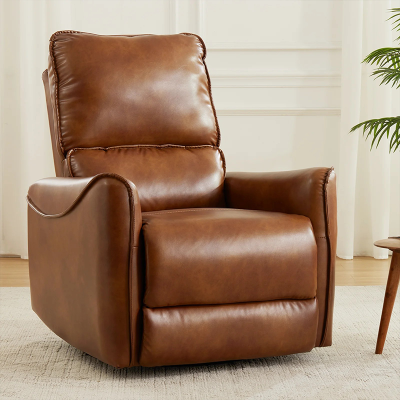 Glider Swivel Recliner With USB Port Breathable PU Leather