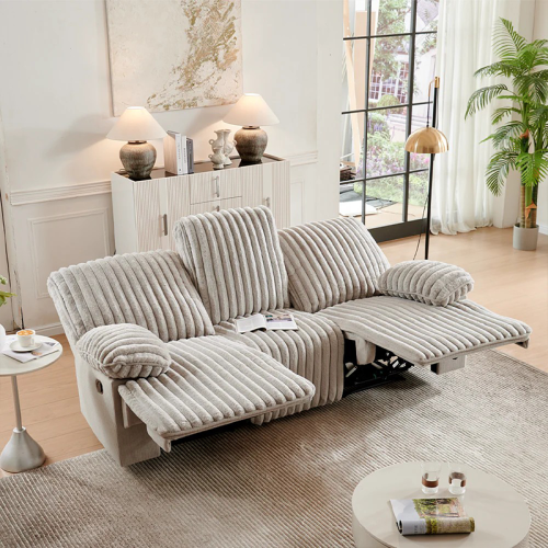 Three Seater Recliner Sofa Set,Crodury Fabric Recliner with Bluetooth Audio & USB Port