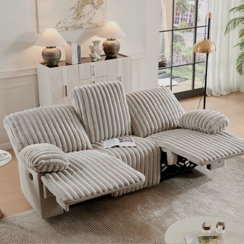 Crodury Fabric Recliner Set 3+2+1 with Built-In Bluetooth & Ambient Lighting