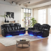 Black Leather Recliner Sofa Set With Lighting For Living Room