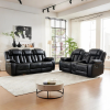 Black Leather Recliner Sofa Set With Lighting For Living Room
