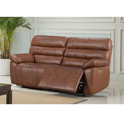Electric Genuine Leather 2-Seater Sofa (optimized for 3) with USB and Type-C charging ports.
