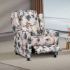 A push back reclining  in a soft, comfortable floral fabric.