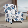 A push back reclining  in a soft, comfortable floral fabric.