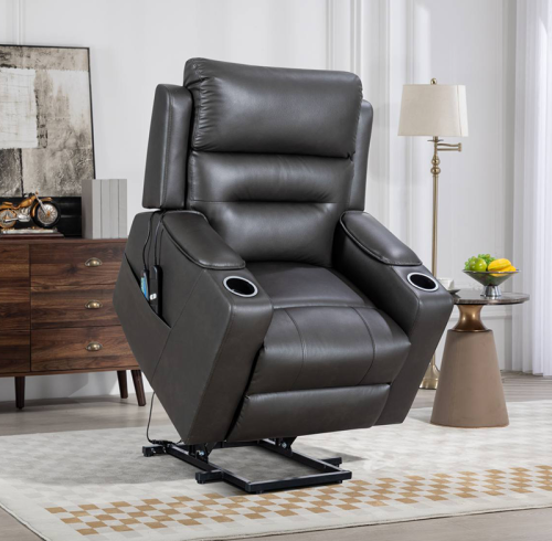 Electric lift chair with 8-point massage function and storage armrests.