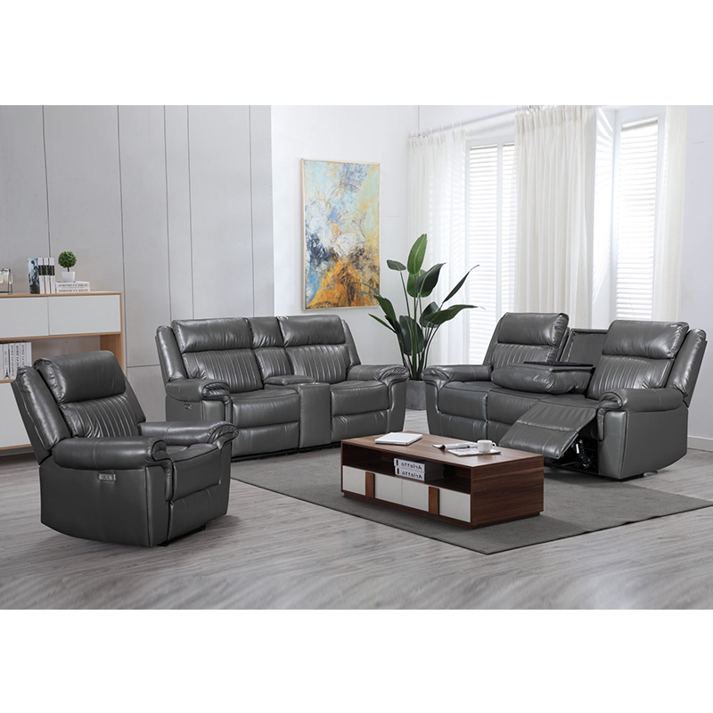 Manual Reclining Sectional with Integrated Bluetooth Speaker.