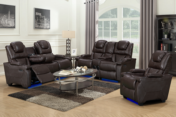 Genuine Leather Power Reclining Sofas with Bluetooth Speaker and Cup Holder