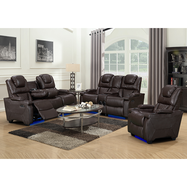 Aged Genuine Leather Power Reclining Sofas with Bluetooth Speaker and Cup Holder