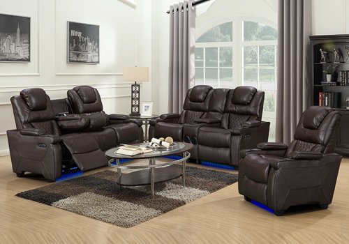 Genuine Leather Power Reclining Sofas with Bluetooth Speaker and Cup Holder