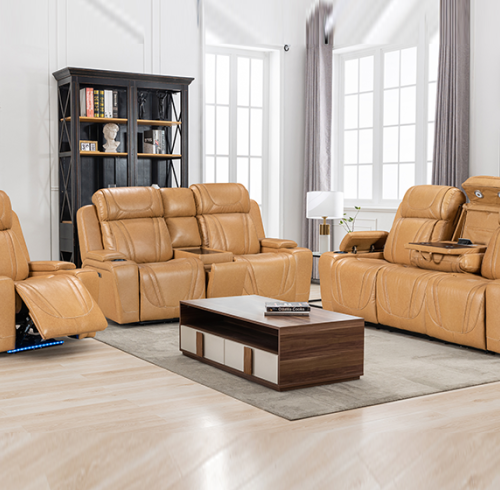 Luxury Genuine Leather Power Recliner Sofa with Silent Motor