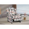 A push back reclining chair  in a soft, comfortable floral fabric.