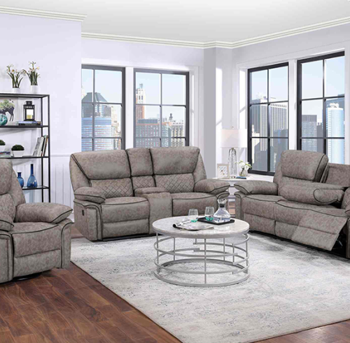 Comfortable manual recliner sofa set with customizable Bluetooth speakers.