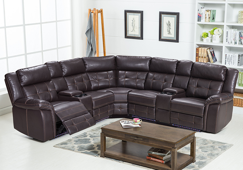 Comfortable Recliner Sofa Set With Cup Holder and LED Light for Living Room