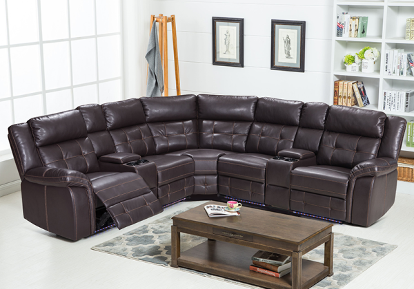 Comfortable Recliner Sofa Set With Cup Holder and LED Light for Living Room
