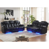 Black Leather Recliner Sofa Set With Lighting  For Living Room