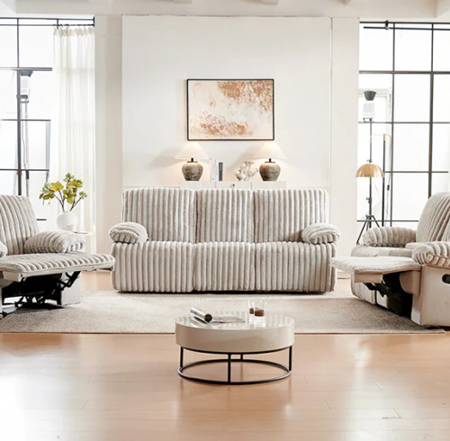 Crodury Fabric Recliner Set 3+2+1 with Built-In Bluetooth & Ambient Lighting