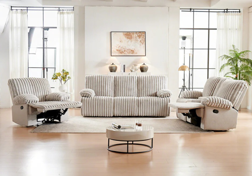 Crodury Fabric Recliner Set 3+2+1 with Built-In Bluetooth & Ambient Lighting