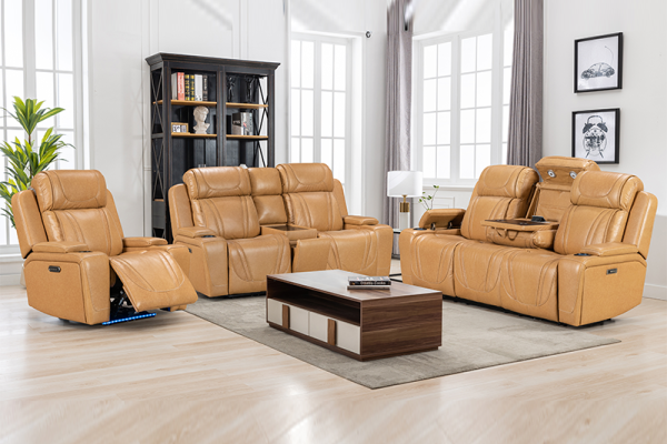 Luxury Genuine Leather Power Recliner Sofa with Silent Motor