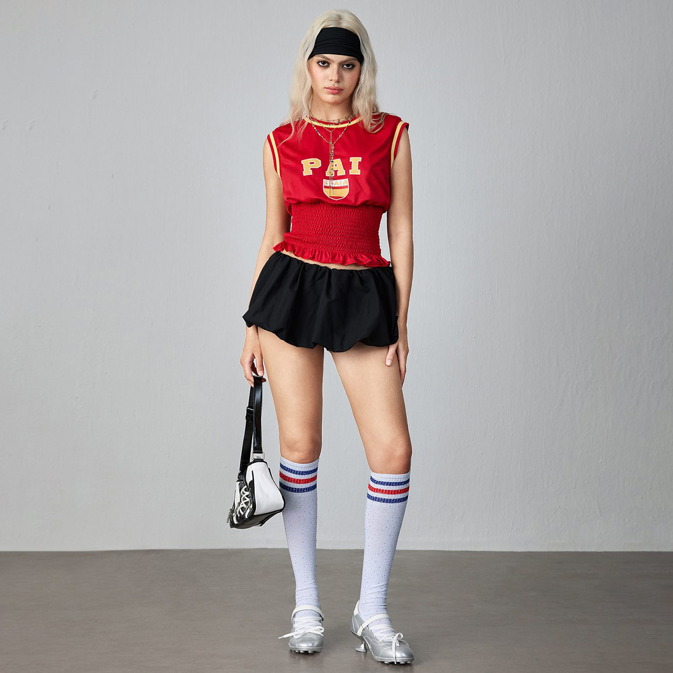 Shirred Waist Sports Soccer T Shirts