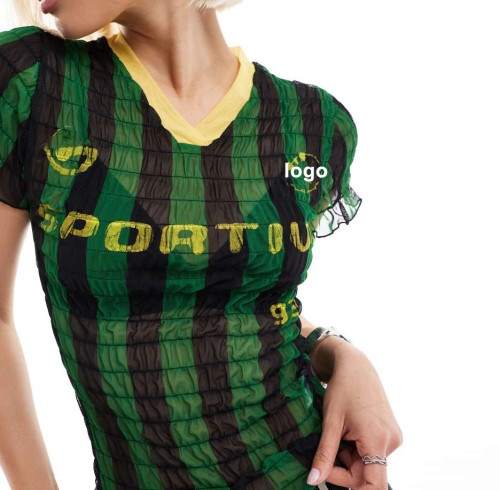 Custom Women's Y2K Retro Graphics Print Soccer Jersey for 26 Seasons Cropped T-Shirts Ruched Shirred Design American Sport Football