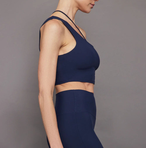 Custom Buttery Soft One Shoulder Convertible Bra Top for Gym split flare below Yoga Pant Recycled Fabric Eco-Friendly Yoga Set