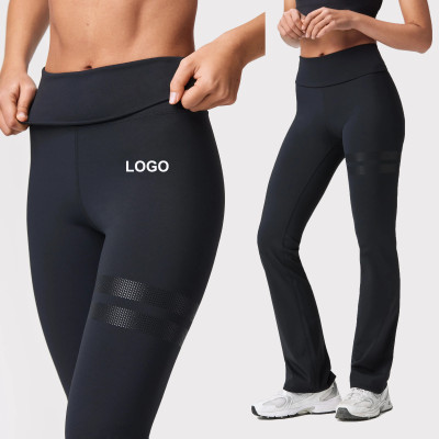 Custom High Elastic Breathable Fold Over Flared Leggings Waistline Functional Fabric Sweat-wicking Quick-drying Elastic Waist Yoga Pants