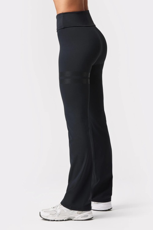 Custom High Elastic Breathable Fold Over Flared Leggings Waistline Functional Fabric Sweat-wicking Quick-drying Elastic Waist Yoga Pants