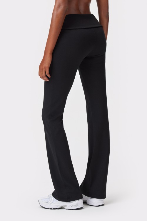 Custom High Elastic Breathable Fold Over Flared Leggings Waistline Functional Fabric Sweat-wicking Quick-drying Elastic Waist Yoga Pants