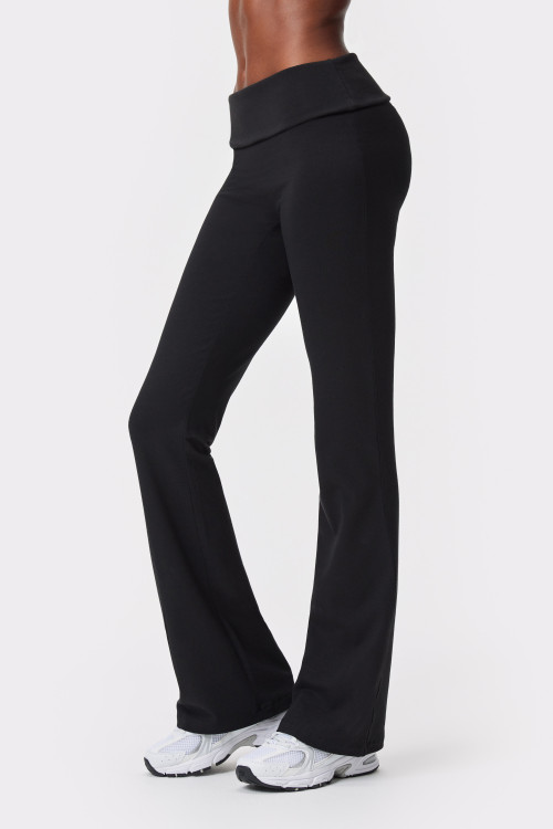 Custom High Elastic Breathable Fold Over Flared Leggings Waistline Functional Fabric Sweat-wicking Quick-drying Elastic Waist Yoga Pants