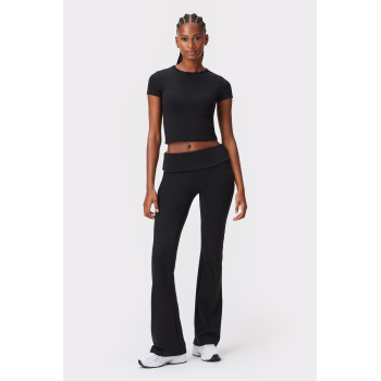 Custom High Elastic Breathable Fold Over Flared Leggings Waistline Functional Fabric Sweat-wicking Quick-drying Elastic Waist Yoga Pants