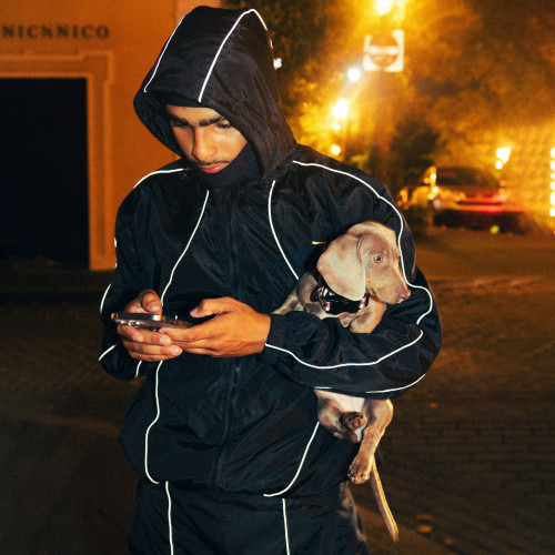 Customizable Nylon Reflective Lightweight Highlighted Line Streetwear Track Suit 2 Piece Jacket and Pant Crinkle Nylon Windbreaker Tracksuit