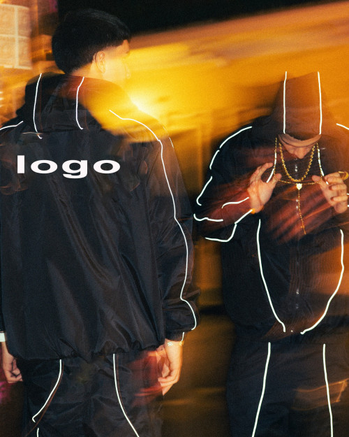 Customizable Nylon Reflective Lightweight Highlighted Line Streetwear Track Suit 2 Piece Jacket and Pant Crinkle Nylon Windbreaker Tracksuit