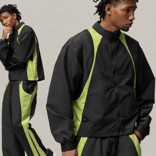 Customizable Nylon Lightweight Highlighted Line Streetwear Track Suit 2 Piece Jacket and Pant Crinkle Nylon Windbreaker Tracksuit