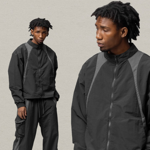 Customizable Nylon Lightweight Highlighted Line Streetwear Track Suit 2 Piece Jacket and Pant Crinkle Nylon Windbreaker Tracksuit