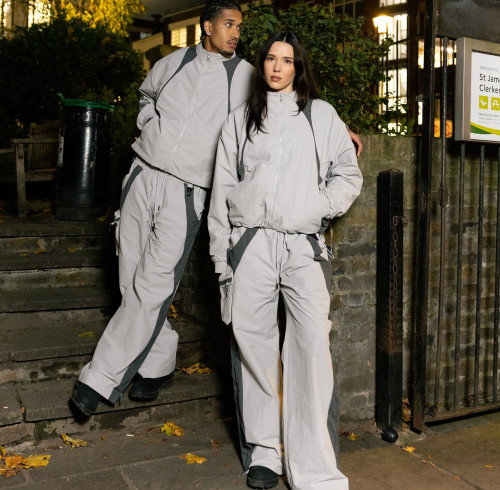 Customizable Nylon Lightweight Highlighted Line Streetwear Track Suit 2 Piece Jacket and Pant Crinkle Nylon  Windbreaker Tracksuit