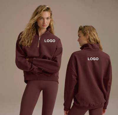 Custom Woven Applique Patch Front Breathable Winter Workout Half Zip Funnel Neck Sweatshirts Cotton Oversized Fleece Sports