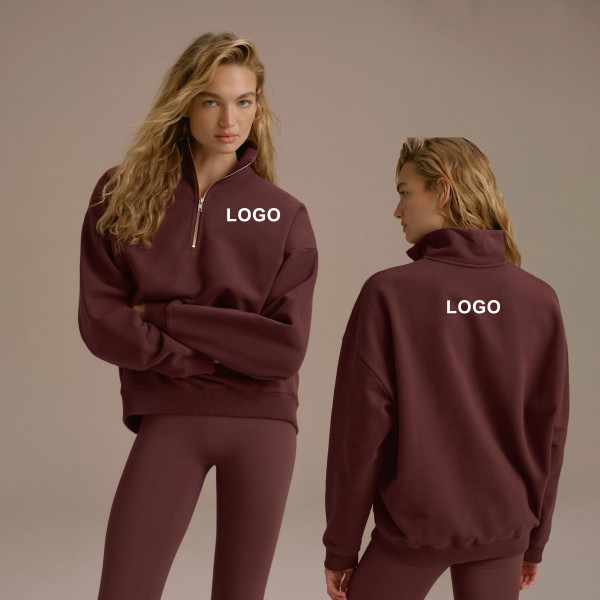 Custom Woven Applique Patch Front Breathable Winter Workout Half Zip Funnel Neck Sweatshirts Cotton Oversized Fleece Sports