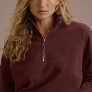 Custom Woven Applique Patch Front Breathable Winter Workout Half Zip Funnel Neck Sweatshirts Cotton Oversized Fleece Sports