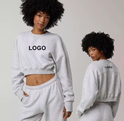 Custom Cloud Fleece Cropped Crewneck Sweatshirt Breathable Winter Workout Sweatshirts Cotton Oversized Fleece Sports